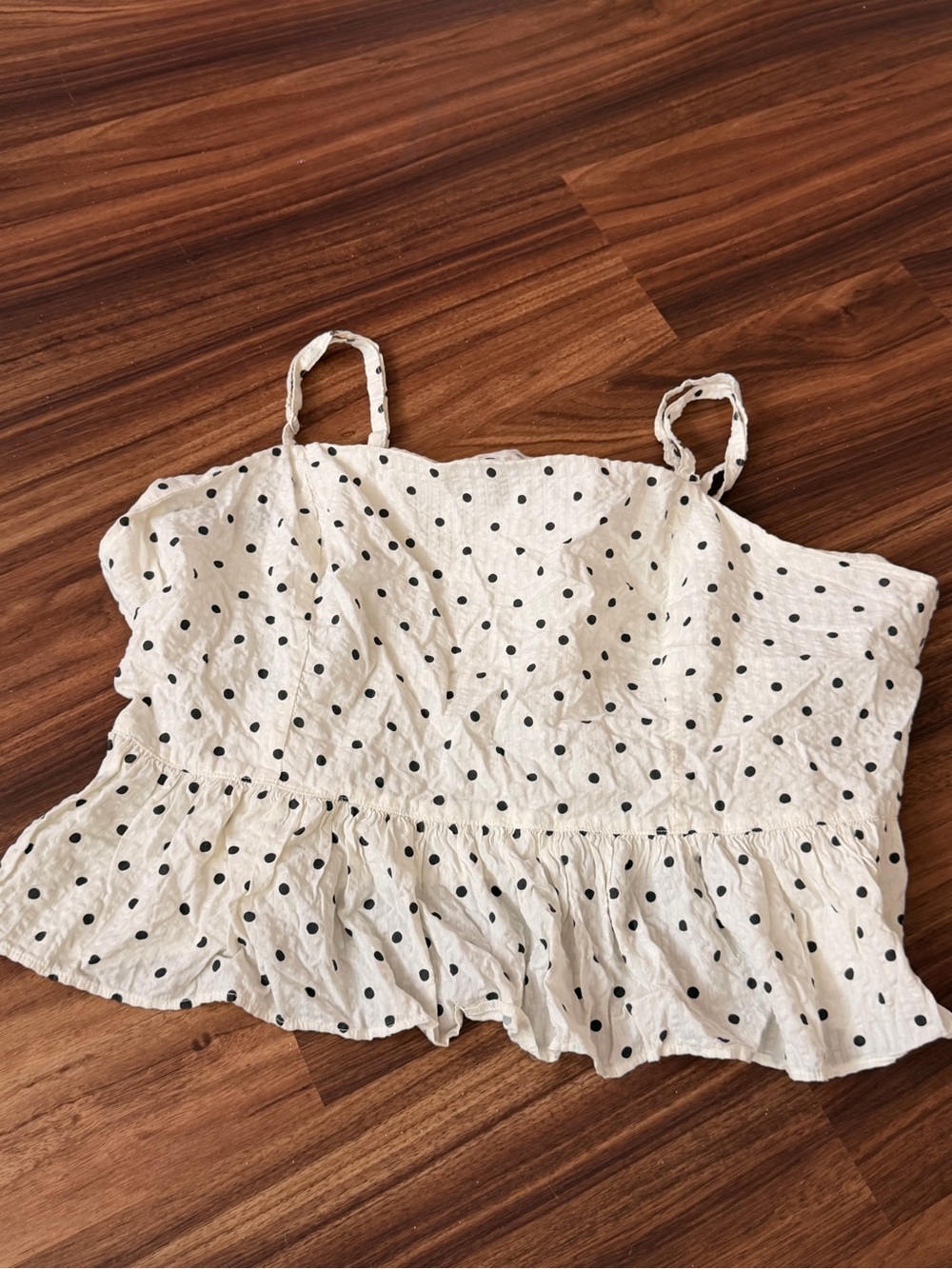 White Polka Dot Smocked Babydoll Top (Aerie XL)